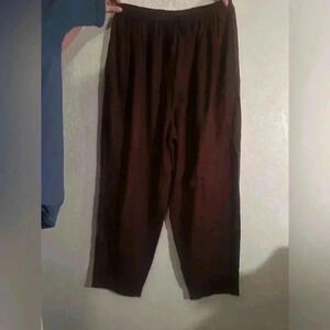 SilkLand 100% Silk Wide Leg Pants Red/Brown 2X High-Waist Lightweight Boho Comfy